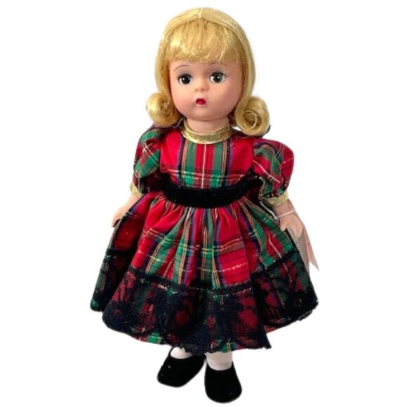 Rare Madame Alexander restrung 8" Holiday Taffeta with stand.